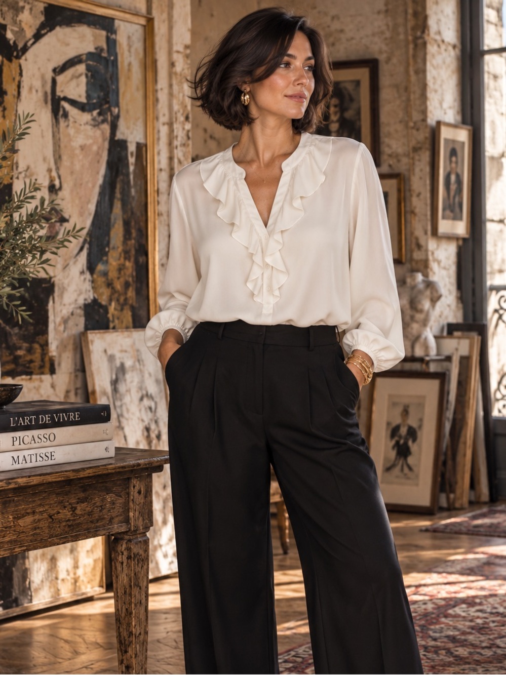 Talbots Ivory 16WP Ruffle Front Long Sleeve Blouse Romantic Quiet Luxury Petite